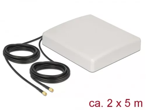 Delock LTE MIMO antenna 2 x SMA dugó 8 dBi irányított 8 dBi RG-58 csatlakozókábellel 5 m fehér kült. (DL-89890)