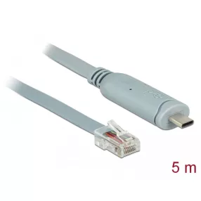   Delock Adapter USB 2.0 C-típusú apa > 1 x soros RS-232 RJ45 apa 5,0 m szürke (DL-89892)