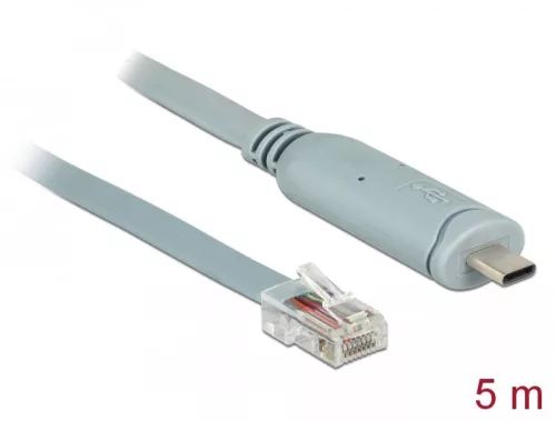 Delock Adapter USB 2.0 C-típusú apa > 1 x soros RS-232 RJ45 apa 5,0 m szürke (DL-89892)
