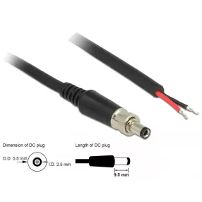   Delock DC tápkábel 5,5 x 2,5 x 9,5 mm, csavarozással nyitható huzalvéggel, 95 cm hosszú (DL-89908)
