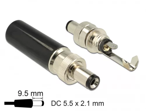 Delock DC csatlakozó apa 5,5 x 2,1 mm dugómérettel és 9,5 mm hosszal (DL-89913)