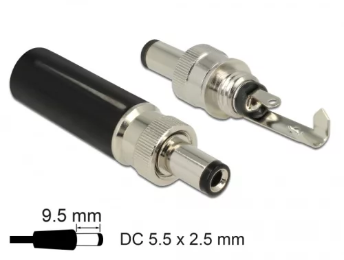 Delock DC csatlakozó apa 5,5 x 2,5 mm dugómérettel és 9,5 mm hosszal (DL-89914)