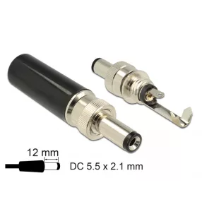   Delock DC csatlakozó apa 5,5 x 2,1 mm dugómérettel és 12,0 mm hosszal (DL-89915)