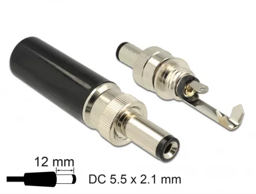 Delock DC csatlakozó apa 5,5 x 2,1 mm dugómérettel és 12,0 mm hosszal (DL-89915)