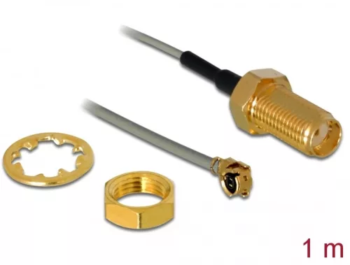 Delock Antenna kábel SMA anya válaszfali csatlakozóval apa MHF  I -dugó 1.13 1 m menethossz 10 mm (DL-89919)
