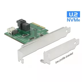   Delock PCI Express x4 kártya U.2 NVMe - 1 x belső SFF-8654 4i és 1 x belső SFF-8643   alacsony profi (DL-89923)