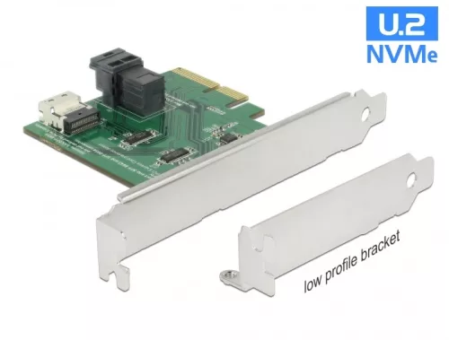 Delock PCI Express x4 kártya U.2 NVMe - 1 x belső SFF-8654 4i és 1 x belső SFF-8643   alacsony profi (DL-89923)