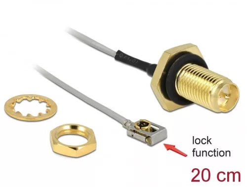 Delock Antenna kábel RP-SMA anya válaszfali csatlakozóval apa MHF  I LK-dugó 1.13 20 cm (DL-89928)