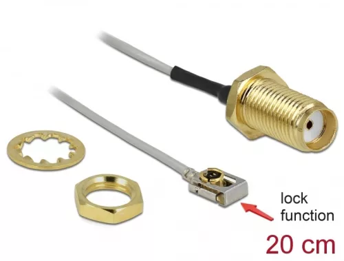 Delock Antenna kábel SMA anya válaszfali csatlakozóval apa MHF  I LK-dugó 1.13 20 cm menethossz 10 m (DL-89930)