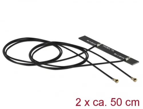 Delock WLAN 802.11 ac/a/h/b/g/n ikerantenna, 2 x MHF  4L csatlakozódugó, 3 - 5 dBi, 1.13 2 x 50 cm-e (DL-89933)