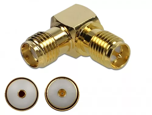 Delock Adapter, SMA csatlakozóhüvely apa RP-SMA csatlakozóhüvely 90  10 GHz (DL-89953)