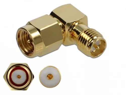 Delock Adapter SMA-dugó apa RP-SMA csatlakozóhüvely 90  10 GHz (DL-89955)