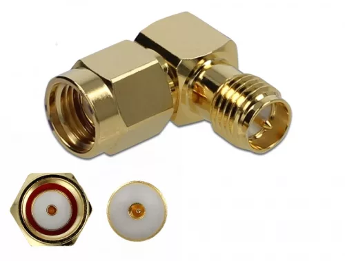 Delock Adapter RP-SMA-dugó apa RP-SMA csatlakozóhüvely 90  10 GHz (DL-89956)