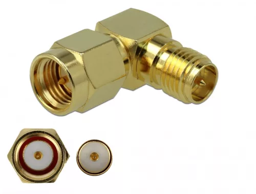 Delock Adapter SMA-dugó apa RP-SMA csatlakozóhüvely 90  3 GHz (DL-89967)