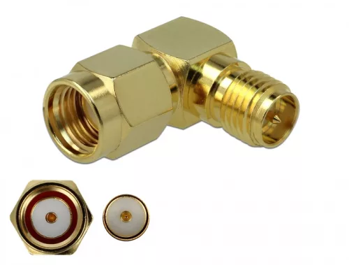 Delock Adapter RP-SMA-dugó apa RP-SMA csatlakozóhüvely 90  3 GHz (DL-89968)