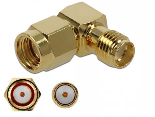 Delock Adapter RP-SMA-dugó apa SMA csatlakozóhüvely 90  10 GHz (DL-89978)