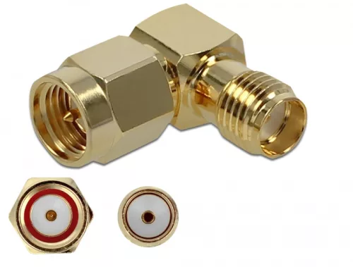 Delock Adapter SMA-dugó apa SMA csatlakozóhüvely 90  10 GHz (DL-89979)