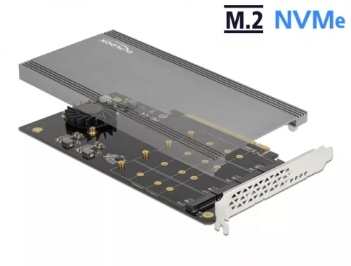 Delock PCI Expresz x16 kártya - 4 x belső NVMe M.2 M-kulcs hűtőbordával és ventilátorral - elágazás (DL-90050)