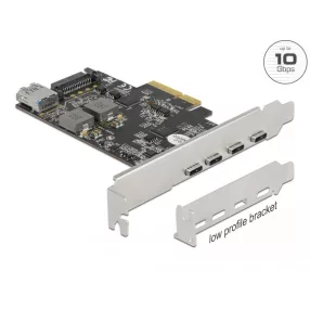   Delock PCI Express x4 Kártya - 4 x USB Type-C  + 1 x A-típusú USB - SuperSpeed USB 10 Gbps - alacson (DL-90059)