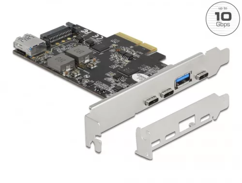 Delock PCI Express x4 Kártya - 3 x USB Type-C  + 2 x A-típusú USB - SuperSpeed USB 10 Gbps - alacson (DL-90060)