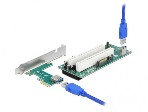 Delock PCI Express Riser kártya x1 - 2 x PCI 32 Bit bővítőhely, 60 cm-es -kábellel (DL-90066)