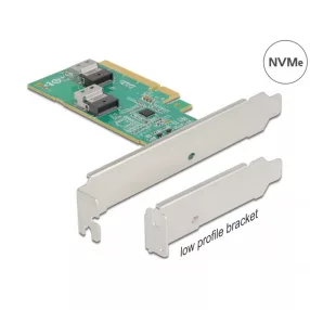   Delock PCI Express 4.0 x8 kártya - 2 x belső SFF-8654 4i NVMe - elágazás - alacsony profilú formatényező (DL-90076)