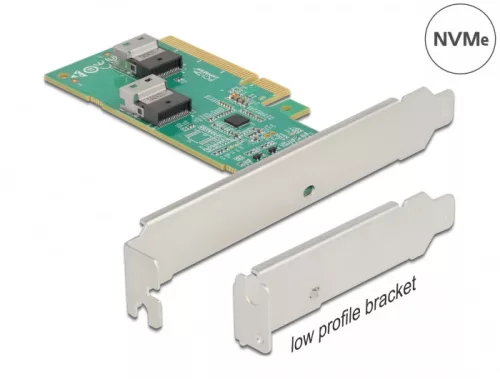 Delock PCI Express 4.0 x8 kártya - 2 x belső SFF-8654 4i NVMe - elágazás - alacsony profilú formatényező (DL-90076)