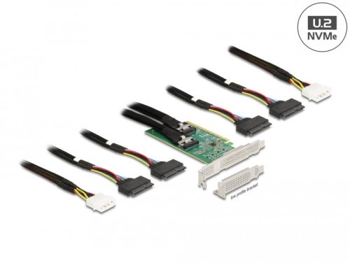 Delock PCI Express 4.0 x16 kártya - 4 x SFF-8639 NVMe - elágazás - alacsony profilú formatényező