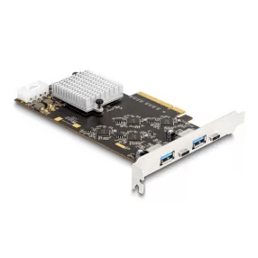   Delock PCI Express x8 kártya 2 x USB 20 Gbps USB Type-C  anya és 2 x A-típusú USB 5 Gbps anyával - Quad Channel (DL-90097)