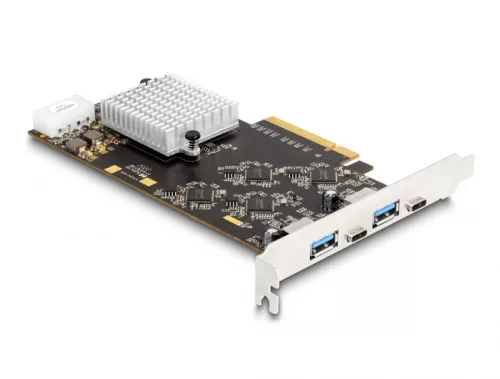 Delock PCI Express x8 kártya 2 x USB 20 Gbps USB Type-C  anya és 2 x A-típusú USB 5 Gbps anyával - Quad Channel (DL-90097)