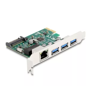   Delock PCI Express x1 Kártya - 3 x USB 5 Gbps A-típusú anya + 1 x Gigabit LAN (DL-90105)