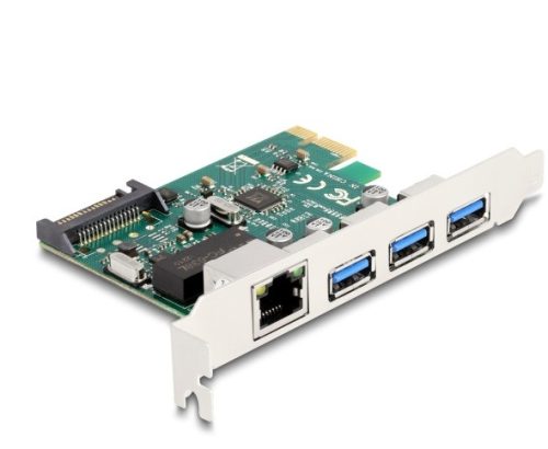 Delock PCI Express x1 Kártya - 3 x USB 5 Gbps A-típusú anya + 1 x Gigabit LAN