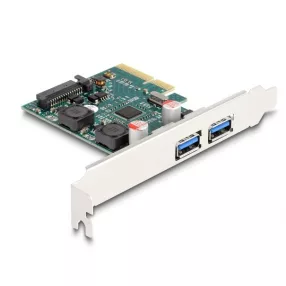   Delock PCI Express x4 Kártya - 2 x külső USB 10 Gbps A-típusú anya - alacsony profil (DL-90106)