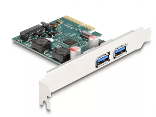 Delock PCI Express x4 Kártya - 2 x külső USB 10 Gbps A-típusú anya - alacsony profil (DL-90106)