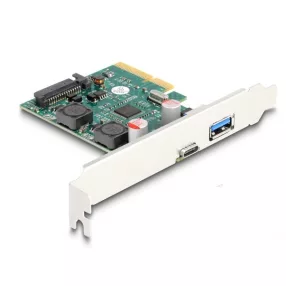   Delock PCI Express x4 Kártya - 1 x külső USB 10 Gbps Type-C  anya + 1 x külső A-típusú USB 10 Gbps anya - alacsony profil (DL-90107)