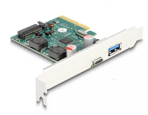 Delock PCI Express x4 Kártya - 1 x külső USB 10 Gbps Type-C  anya + 1 x külső A-típusú USB 10 Gbps anya - alacsony profil (DL-90107)