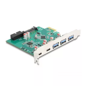   Delock USB 5 Gbps sebességű PCI Expressz x1 kártya - 3 db. külső Á-típusú + 2 db. külső USB Type-C  anya és 1 db. belső 19 tűs USB tűfejes apa (DL-90109)