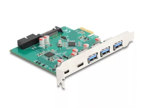 Delock USB 5 Gbps sebességű PCI Expressz x1 kártya - 3 db. külső Á-típusú + 2 db. külső USB Type-C  anya és 1 db. belső 19 tűs USB tűfejes apa (DL-90109)