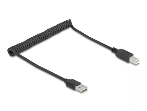 Delock tekercselt kábel EASY-USB 2.0 Type-A apa USB Type-B apa 0,5 m - 0,8 m fekete (DL-90130)