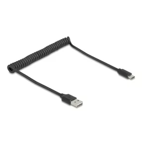   Delock tekercselt kábel EASY-USB 2.0 Type-A apa USB Type-C  apa 0,5 m - 0,8 m fekete (DL-90133)