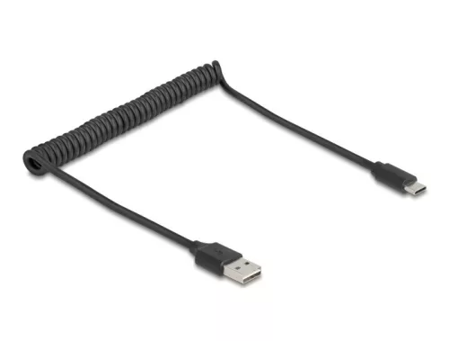 Delock tekercselt kábel EASY-USB 2.0 Type-A apa USB Type-C  apa 0,5 m - 0,8 m fekete (DL-90133)