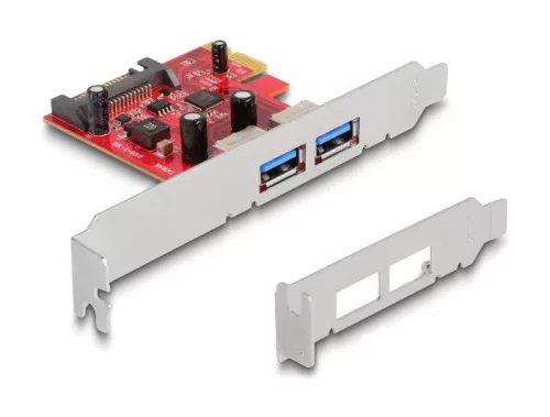 Delock PCI Express x1 Kártya -2 x külső USB 5 Gbps A-típusú hüvely - alacsony profilú (DL-90155)