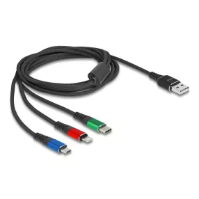   Delock USB töltő kábel 3 az 1-A-típusú apa Lightning -, Micro USB- és USB Type-C  csatlakozáshoz 3-színű 2 m (DL-90156)