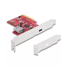  Delock PCI Express x4 Kártya - 1 x külső USB 10 Gbps USB Type-C  hüvely + 1 x belső A-típusú USB 10 Gbps hüvely - alacsony profilú (DL-90158)