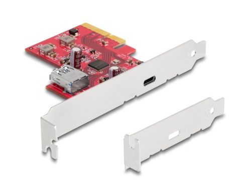 Delock PCI Express x4 Kártya - 1 x külső USB 10 Gbps USB Type-C  hüvely + 1 x belső A-típusú USB 10 Gbps hüvely - alacsony profilú