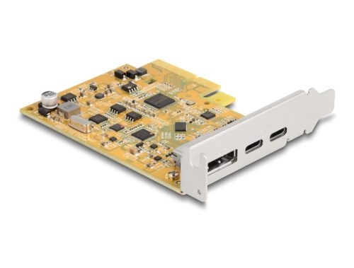 Delock PCI Express x4-kártya - 1 x külső, USB Type-C  10 Gbps-es csatlakozóhüvely + 1 x külső, USB Type-C  10 Gbps-es csatlakozóhüvely