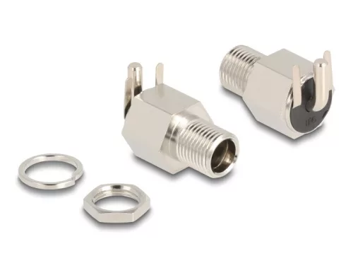 Delock DC csatlakozó anya 5,5 x 2,1 mm-es forrasztott foglalatfej verzióval ívelt - Hexagon 20 V / 10 A (DL-90179)
