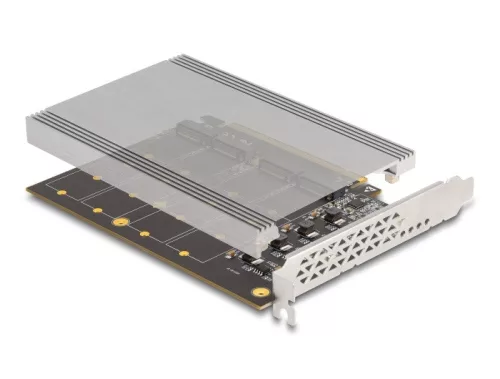 Delock PCI Express x16 kártya - 4 x belső NVMe M.2 Key M hűtőbordával - elágazás (H x Sz 145 x 111 mm) (DL-90210)