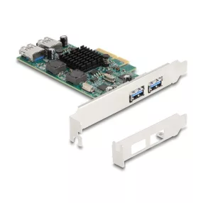   Delock PCI Express x4 kártya - 2 x külső USB 5 Gbps A-típusú és 2 x belső USB 5 Gbps A-típusú kettős csatorna - alacsony profilú formatényező (DL-90282)