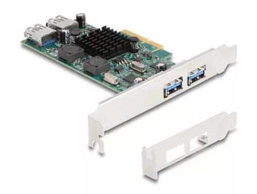 Delock PCI Express x4 kártya - 2 x külső USB 5 Gbps A-típusú és 2 x belső USB 5 Gbps A-típusú kettős csatorna - alacsony profilú formatényező (DL-90282)